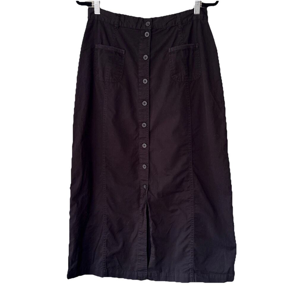 VTG Pencil Maxi Skirt Black Button Front Pockets Sz 14 Basic Editions Lagenlook